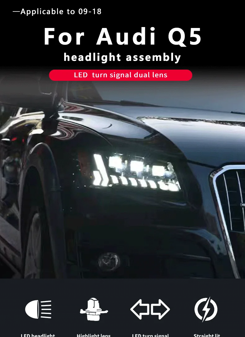 

Car Lights for Audi Q5 Headlight Projector Lens 2009-2018 Dynamic Signal Head Lamp LED Headlights Drl Automotive Accessories