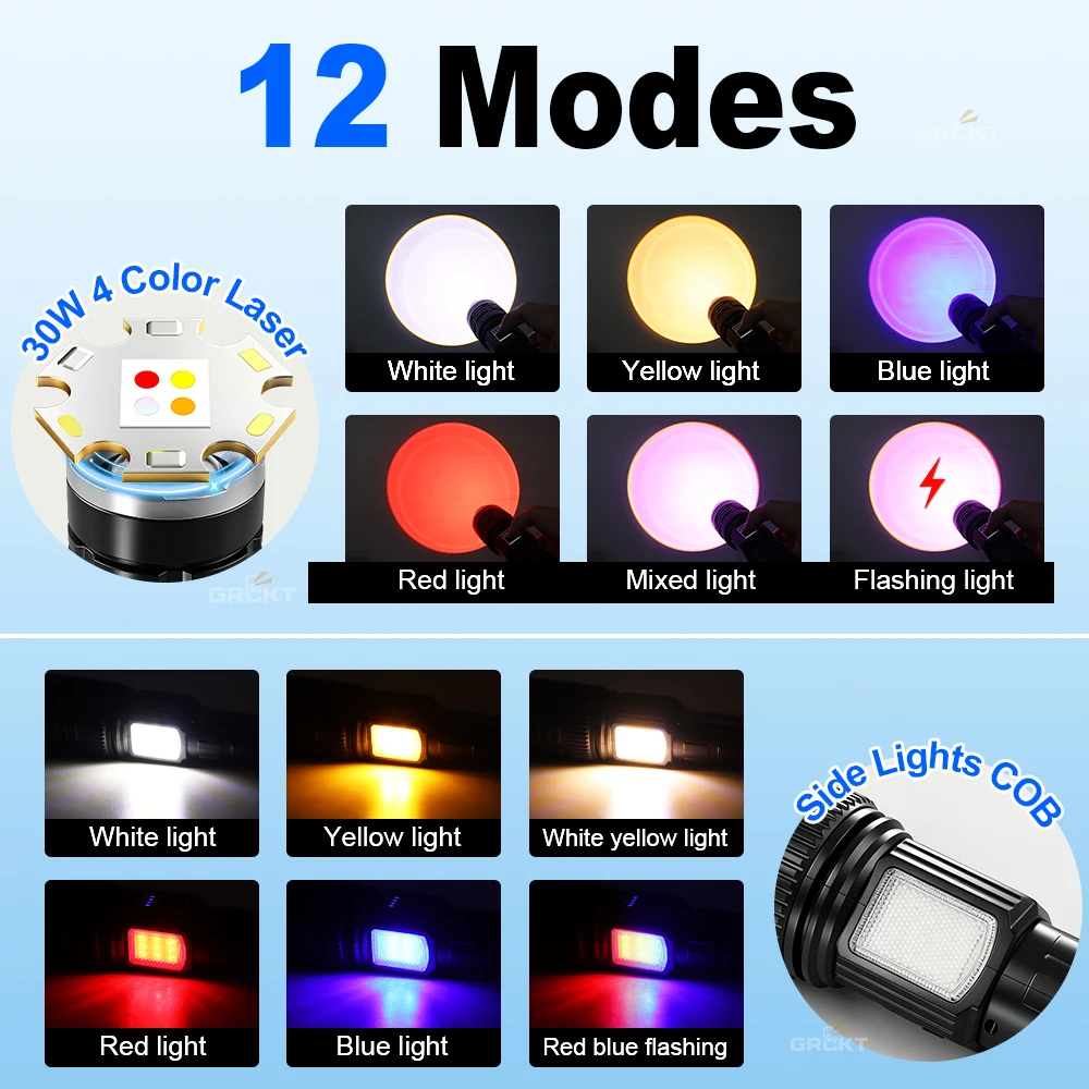 30W Ultra Powerful Flashlight Zoom Long Range Rechargeable Led Flashlight USB Type C 4 Color Lighting Torch Fishing Lantern18650 - view 2