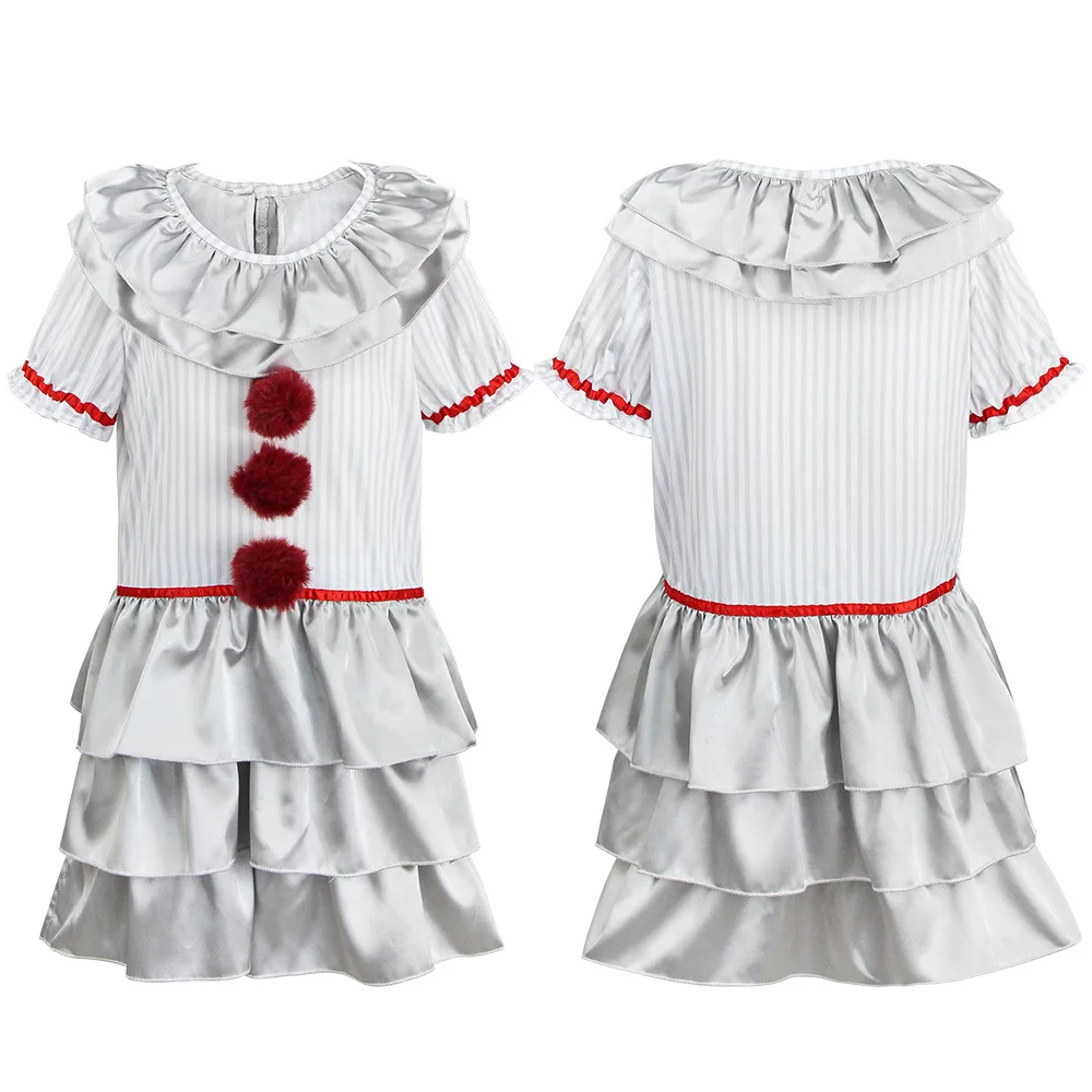 

Penny Wise Halloween Clown Cosplay Costume Boy Girl Outfit Dress Joker Carnival Suit Performance Clothing Short Sleeves Dresses