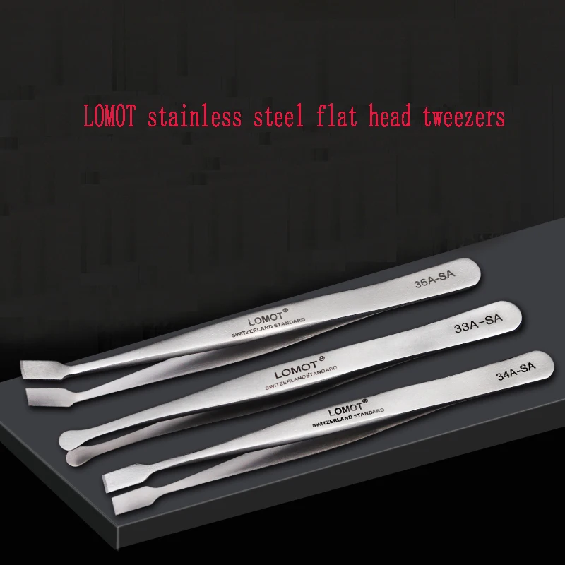 LOMOT stainless steel flat head tweezers, flat head tweezers, oblique shovel, round head, beard removal, eyebrow clip