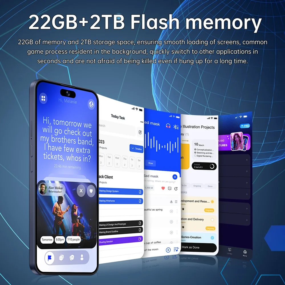 K-Touch Mobile Phones M18 Pro Max Smartphone Android 15 Cell Phone 7.3 Inch 22G+2TB 16+48MP 5G Dual Sim 7800mAh Face Unlocked Global Version Cellphones For Men Women