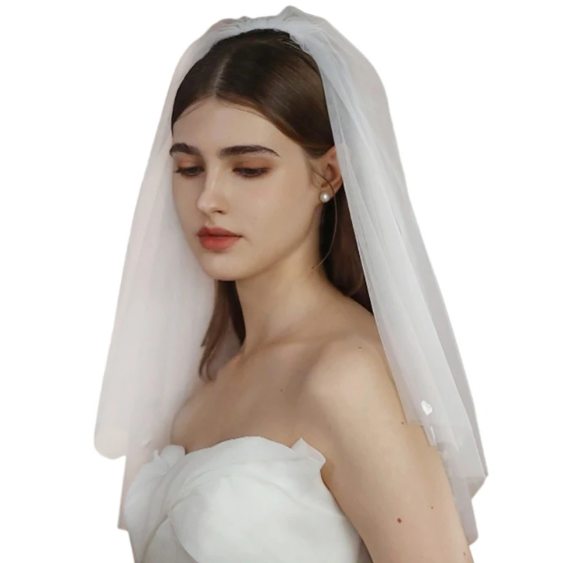 Beaux voiles mariée double couche en dentelle noire avec peigne, voiles chapelle pour look mariée élégant