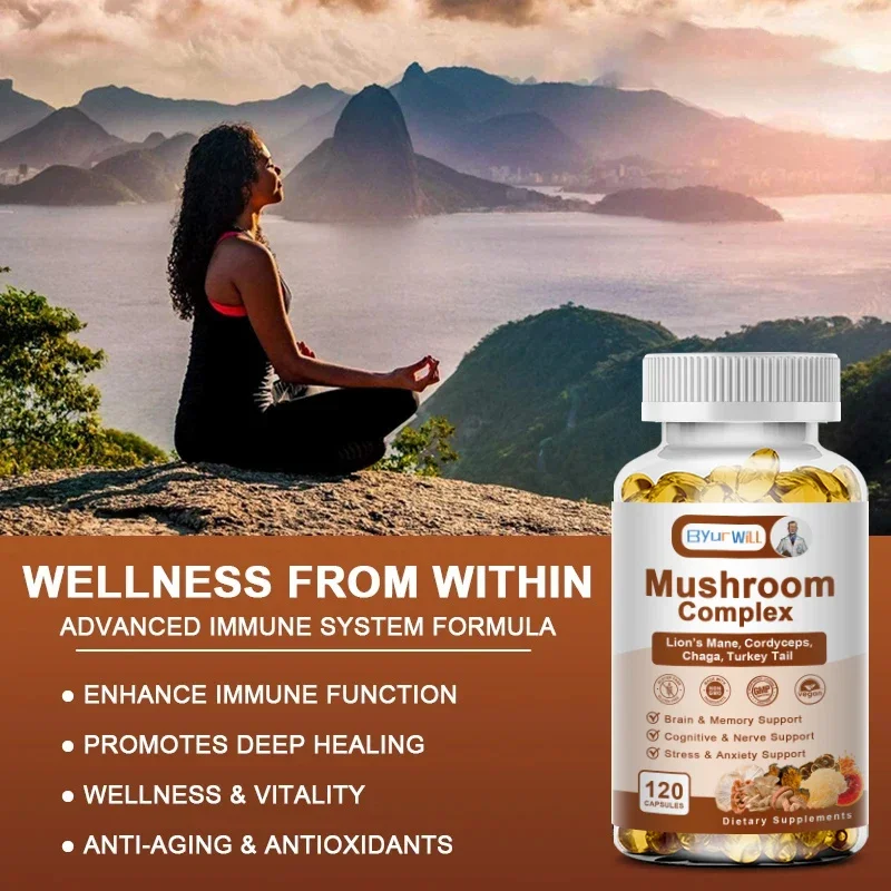 Strength Brazil Mushroom with Lions Mane, Cordyceps Reishi - Active Brain Supplement for Memory and Focus, Relief Stress