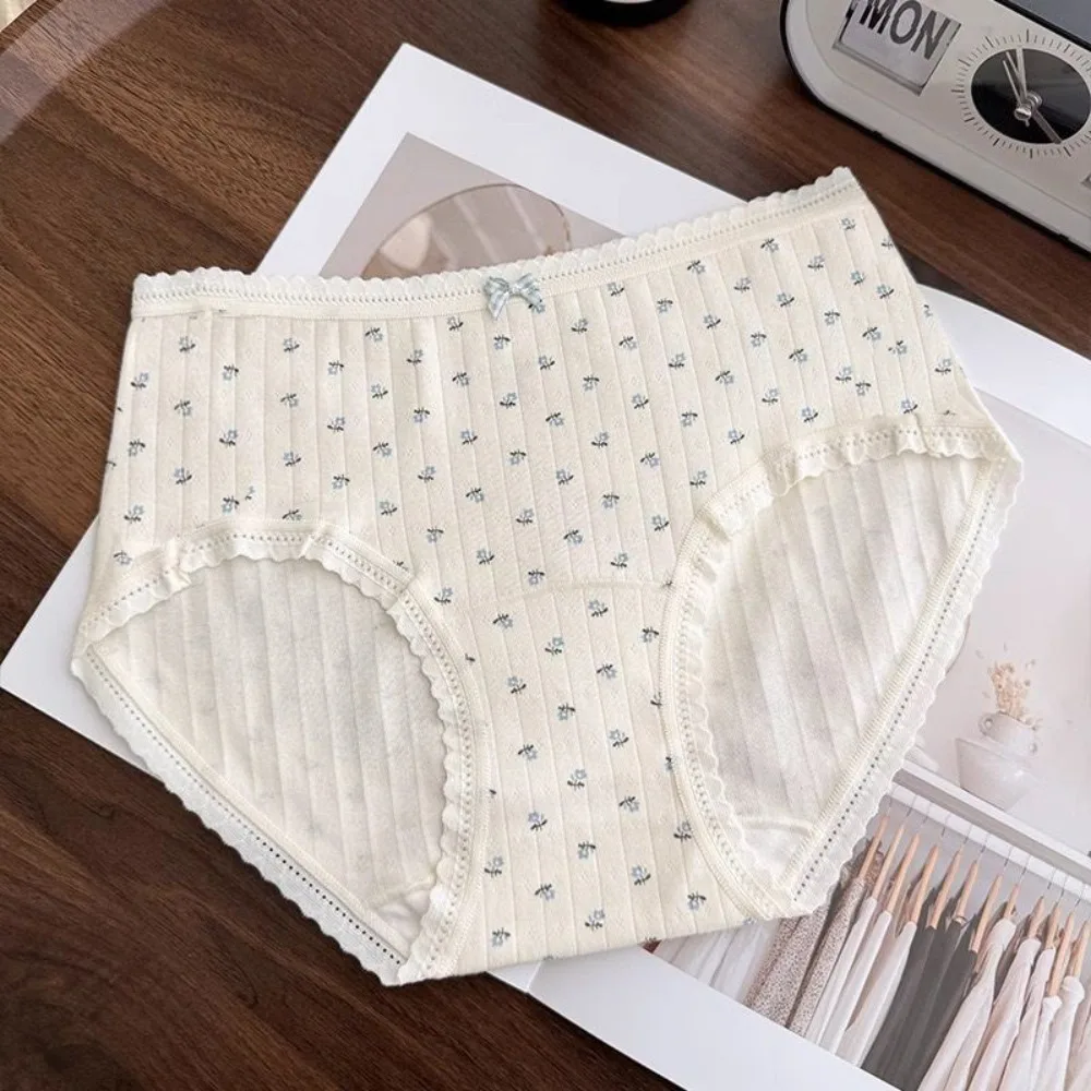

Lingerie Mid-waist Underwear for Women Bow Grid Sweet Floral Panties Bear Underpants Cotton Briefs Female