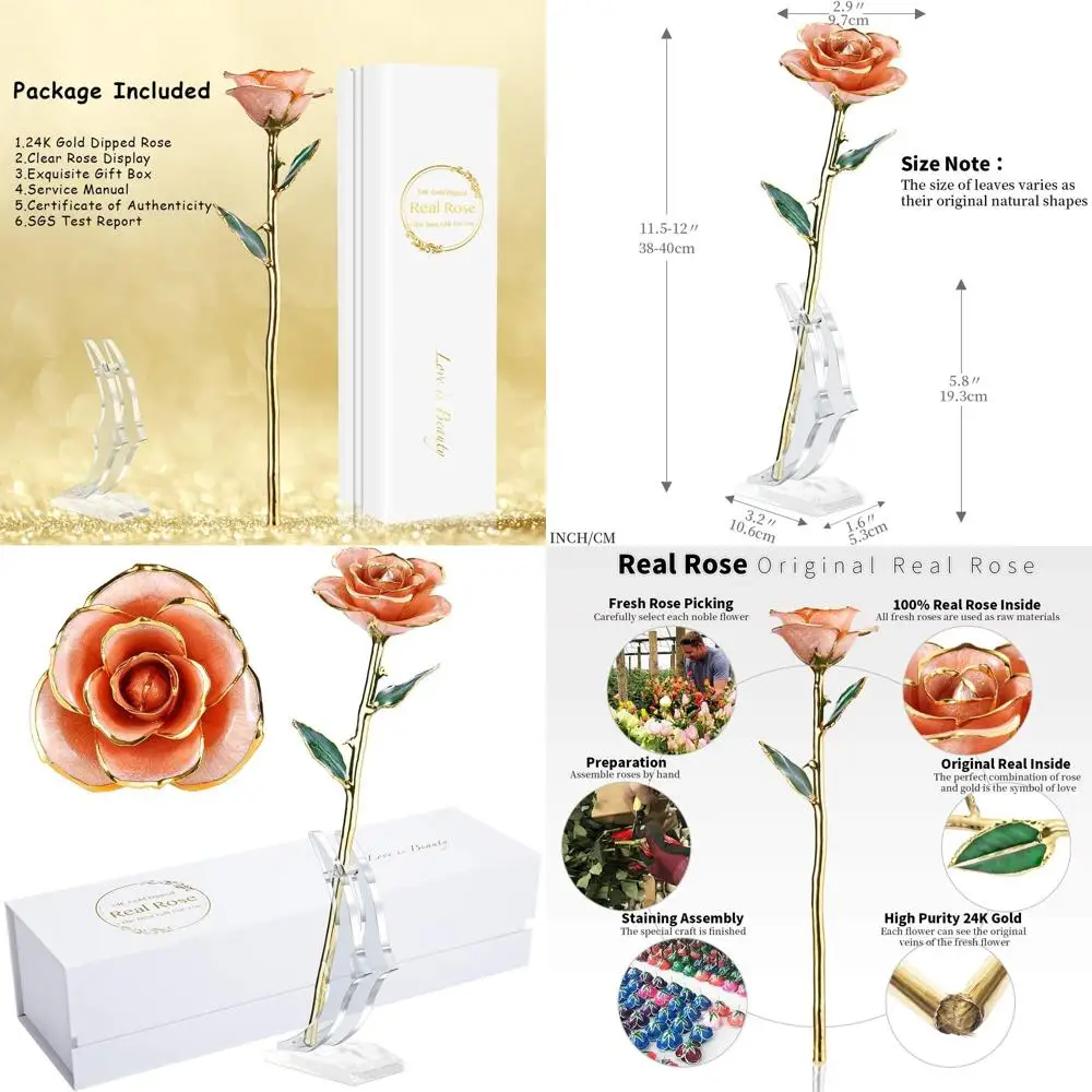 

24K Gold-Plated Real Rose, Pink with Stand, Perfect Gift for Her