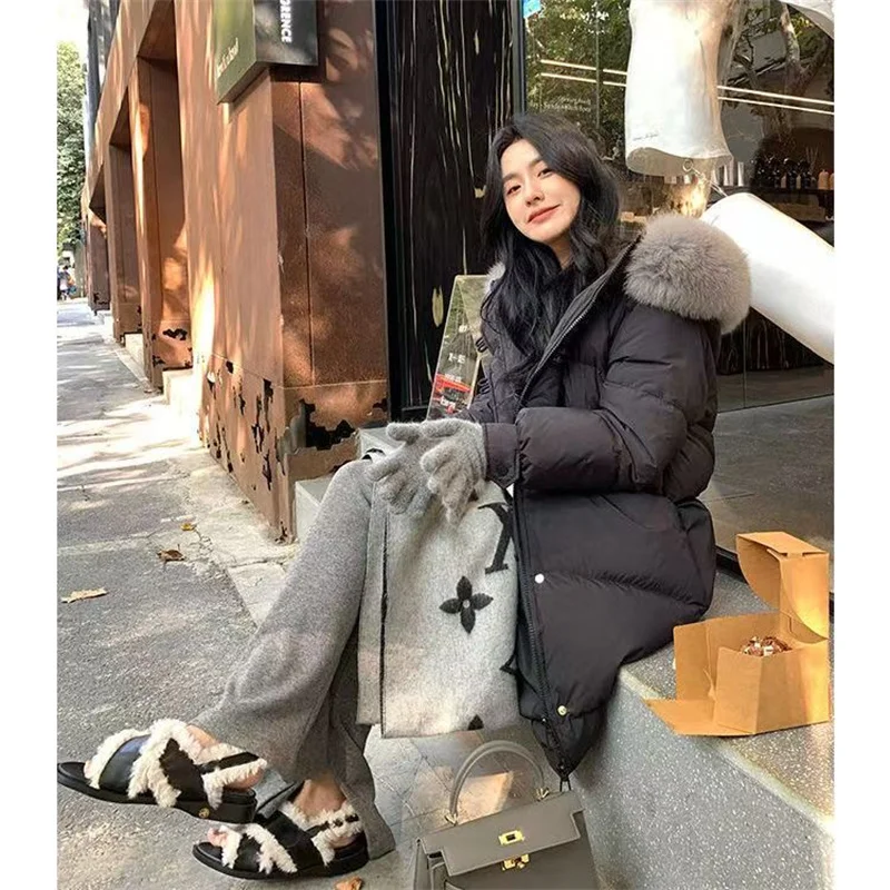 Medium And Long Down Cotton-padded Jacket Female Winter 2024 New of Over-the-knee Cotton-padded Coat Loose Padded Fur Collar Top