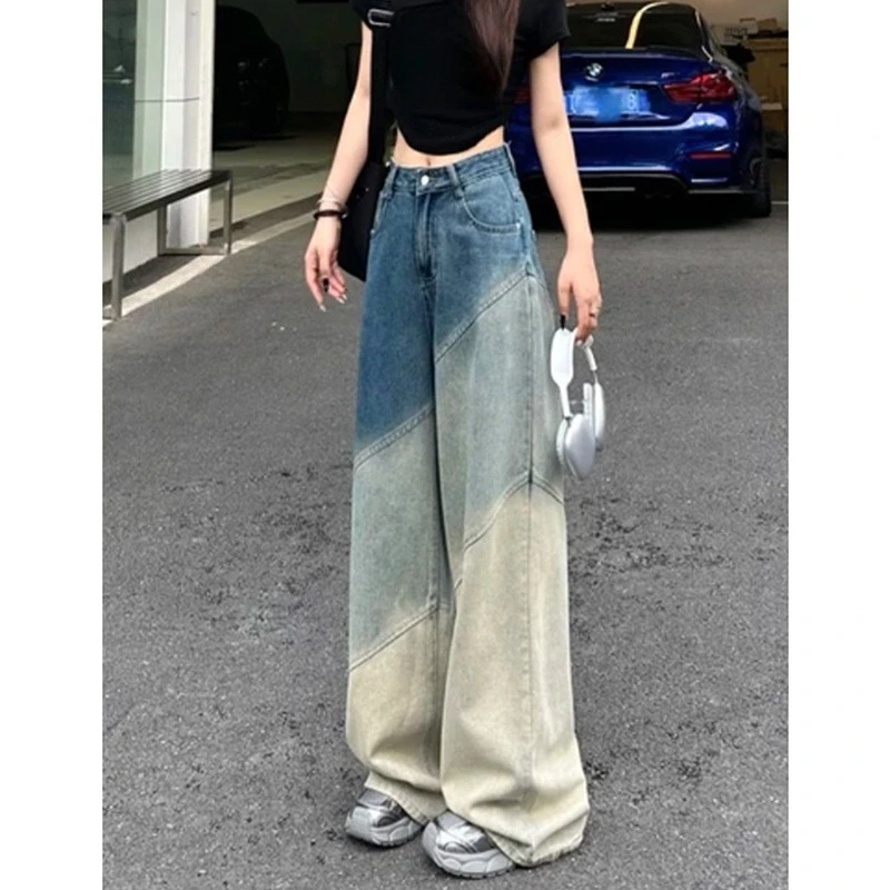 

New Fashion Design Gradient Color High-waist Wide-leg Jeans. Women's Four Season Loose Casual and Versatile Floor-length Jeans