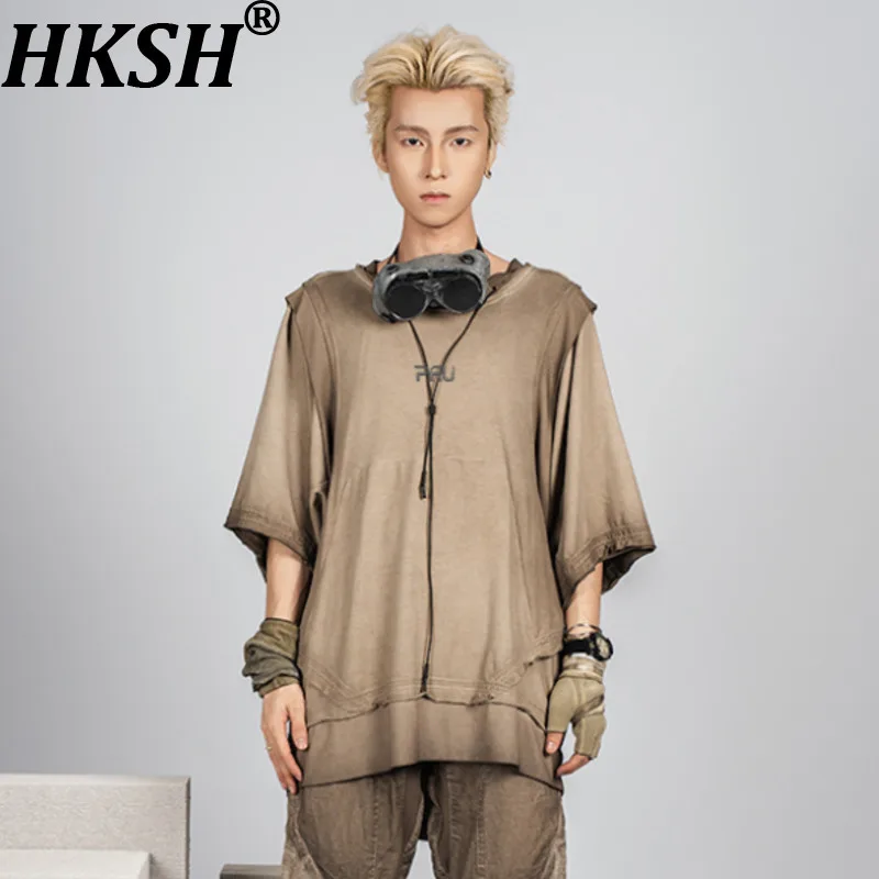 

HKSH Spring Summer New Men Tide Punk Function Waste Land Vintage Patchwork Short Sleeve T-shirt Casual Fake 2-Piece Tees HK17155