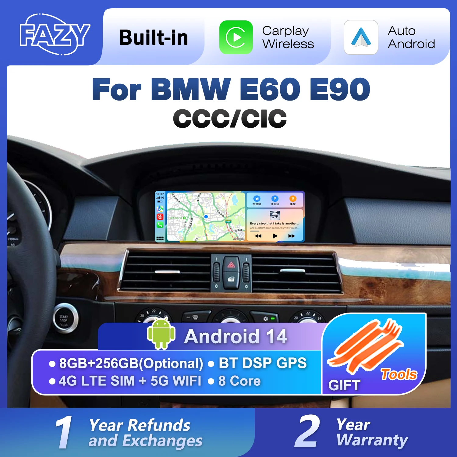 Android 14 Wireless Carplay IPS Screen For BMW 3 5 Series E60 E61 E62 E63 E90 E91 E92 Car Radio Multimedia Player Stereo GPS 4G