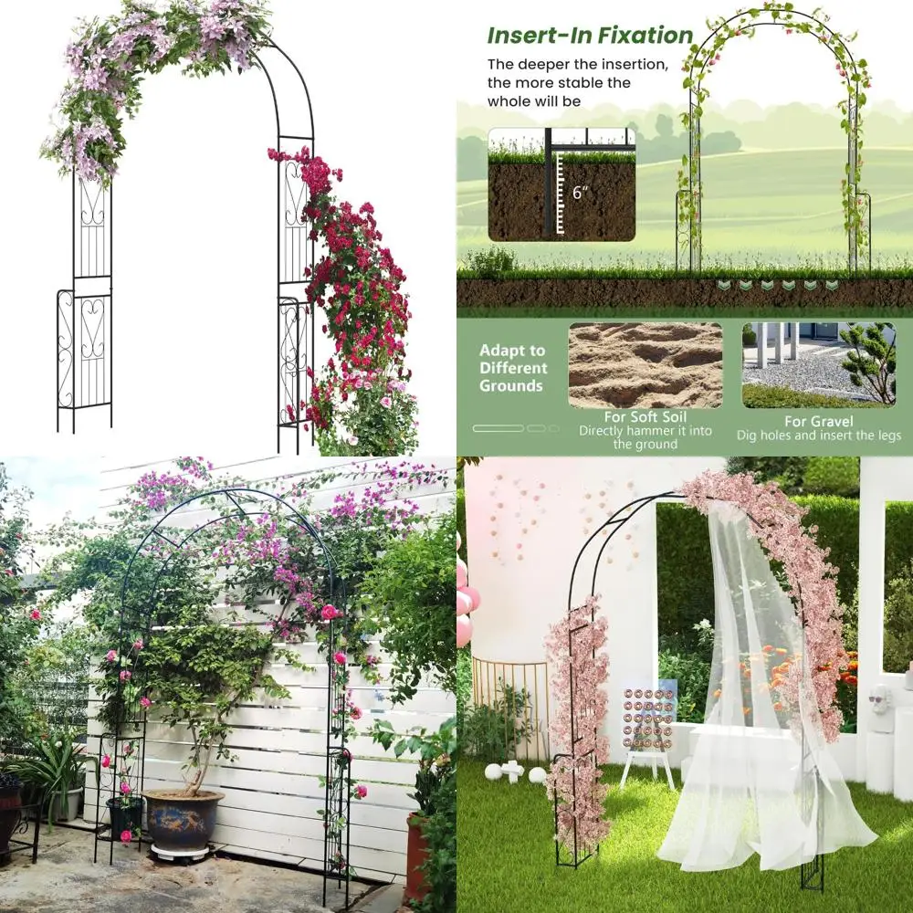 

Металлическая решетка садовой арки — беседка высотой 7,9 футов для вьющихся растений, роз, клематиса, виноградной лозы, свадебной арки для улицы