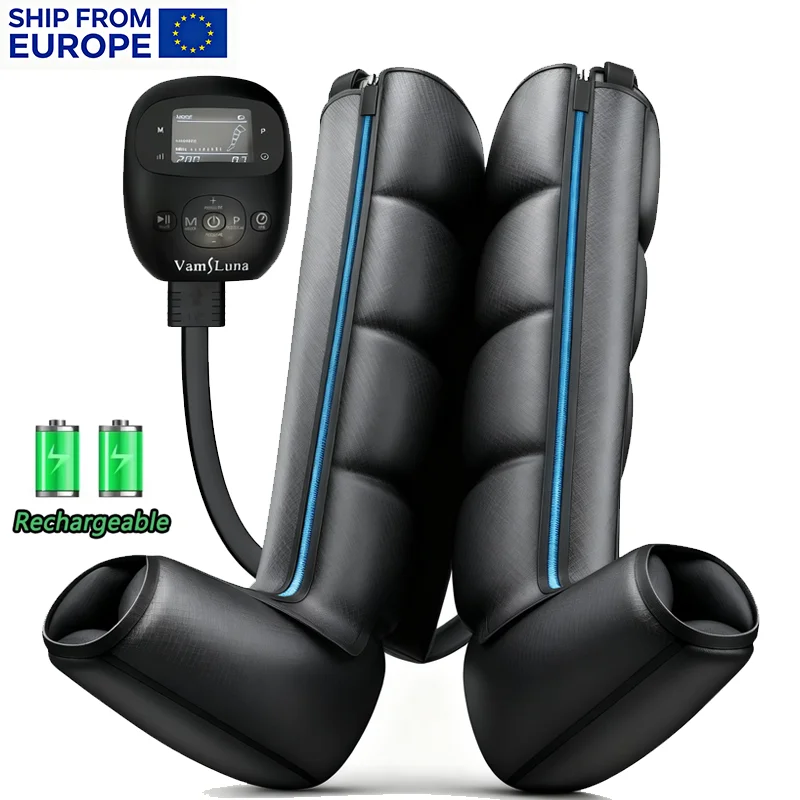 Masseur de jambes rechargeable à compression d'air, bottes de récupération à compression, manchons de compression à 5 chambres pour athlètes, soulagement des douleurs musculaires après l'entraînement, réduction de la fatigue, amélioration de la circulation complète des jambes, relaxation musculaire des tissus profonds, thérapie de récupération sportive à domicile et au bureau