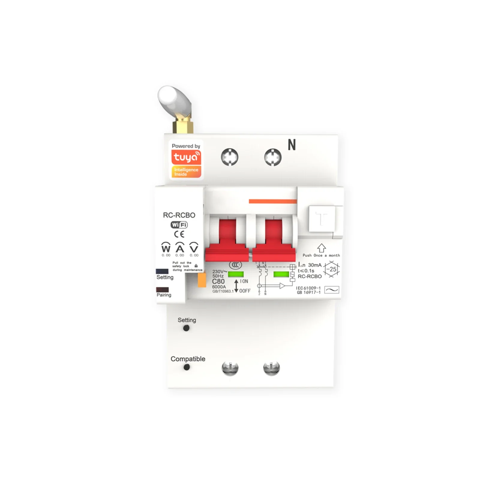 2022 OEM Factory Wireless ZIGBEE Electrical Breakers Circuit Breaker 2P 10A-100A with Power Meter and Leakage protection