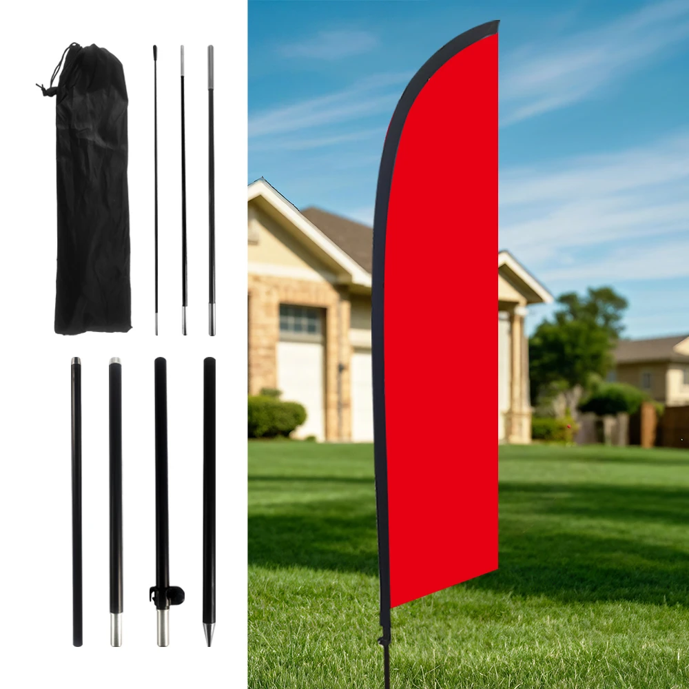 

Red Solid Color Feather Flag With Flagpole Outdoor Banner Decoration Advertising Sign For Shop And Studio