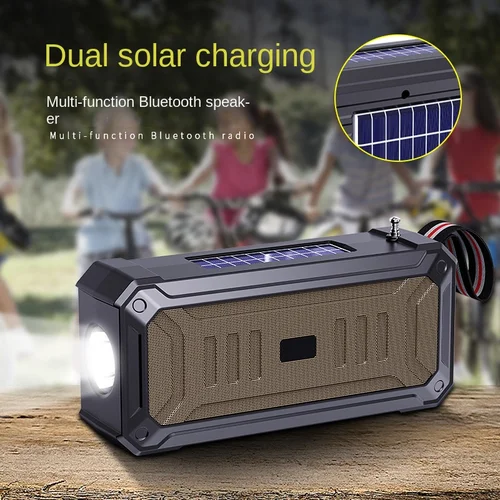 Imagen 2 del producto Altavoz Bluetooth inalámbrico Solar de doble energía Solar recargable con linterna TF USB reproductor de música Mp3 sistema de Audio Radio Fm