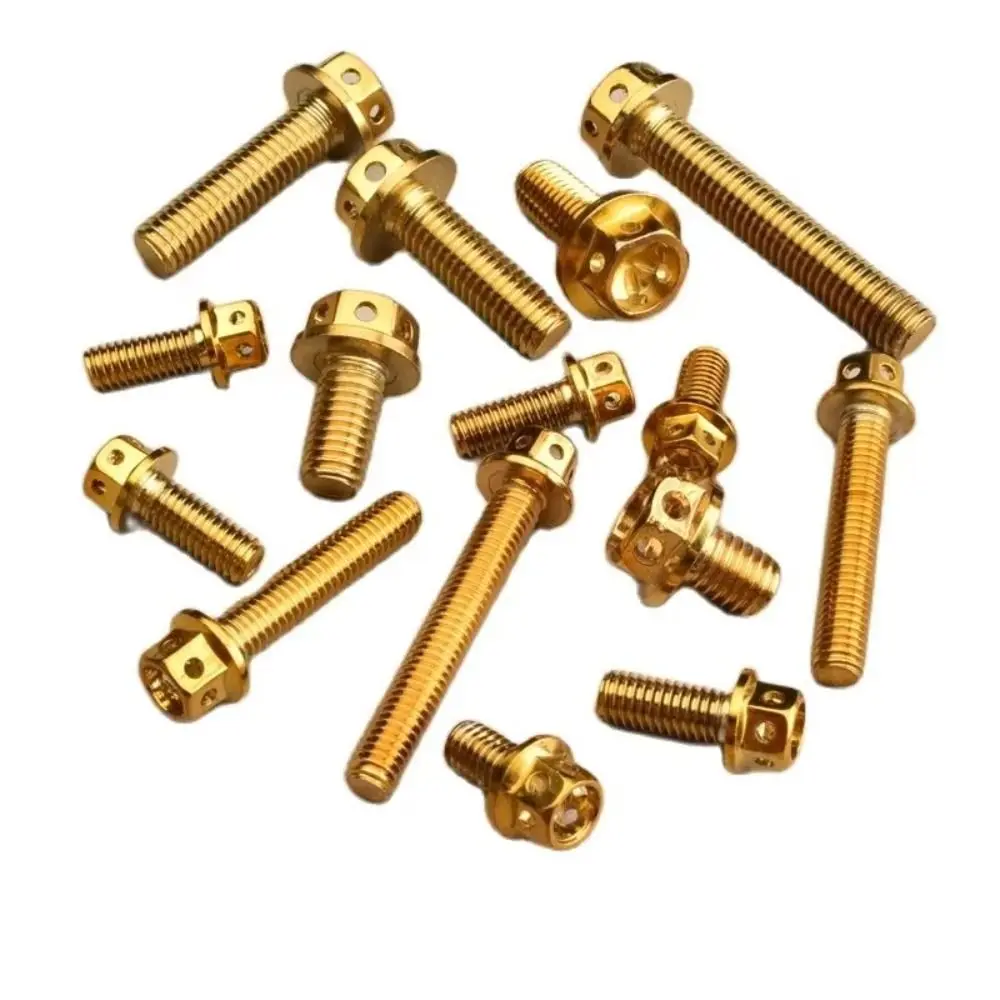 M6 M8 Titanium Bolt With Drilled Holes 10/15/20/25/30/35/40/45/50/60 Hex Head Screws Gold/Burnt Blue Titanium Flange Motorcycle