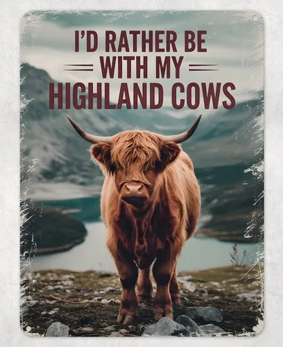 Rather be with Highland Cow Metal Poster Wall Tin Sign Man Cave Shed Home Plaque --Tin Sign