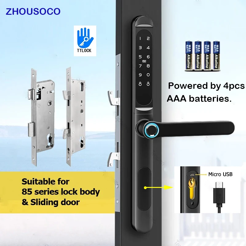 

Waterproof IP66 Fingerprint Sliding Lock TTLock Bluetooth Aluminum Smart Door Lock APP RFID Card Passwor Keyless Electronic Lock