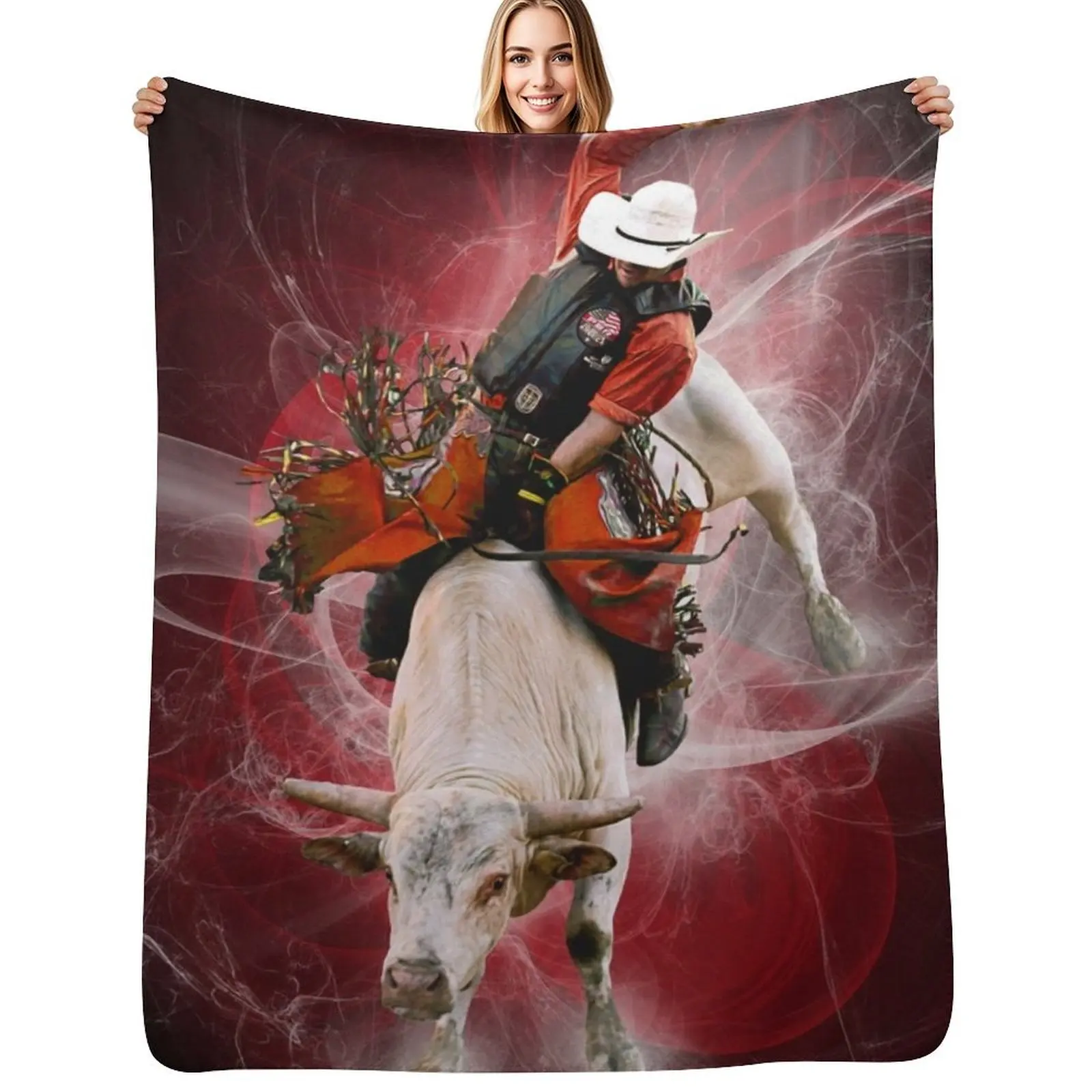 Bull Rider en manta roja, fundas de cama de tela de franela de felpa, mantas de diseño de lujo