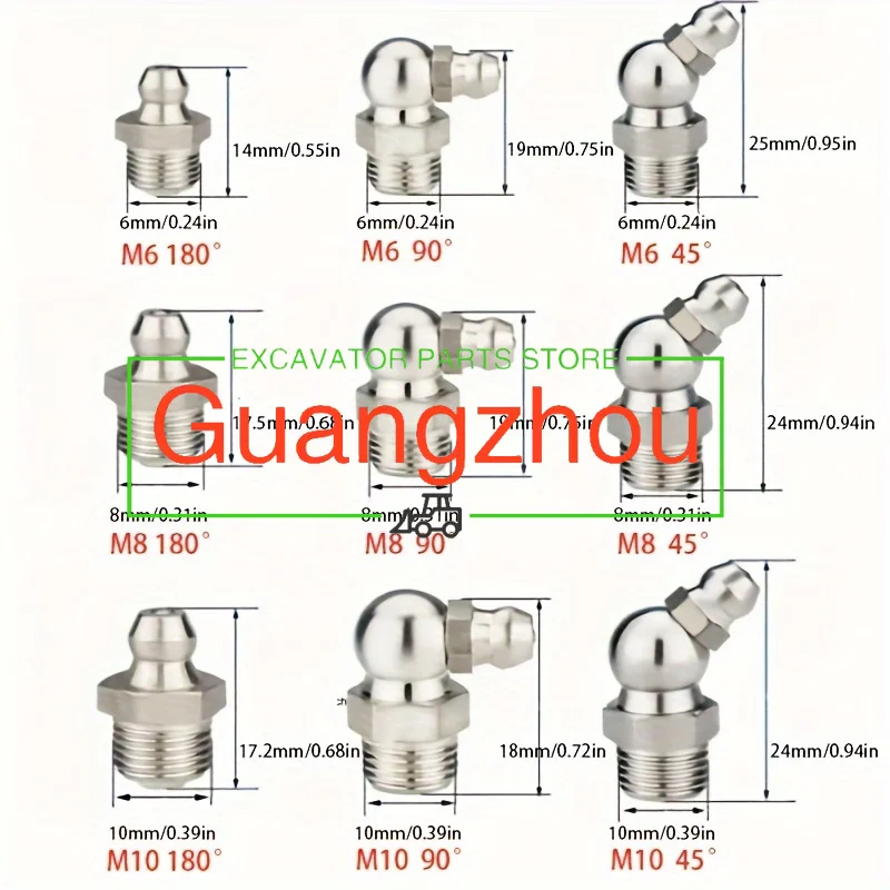 45pcs F0006 stainless steel grease nipple SS201 SS304 metric external thread straight elbow type grease nipple for grease gun