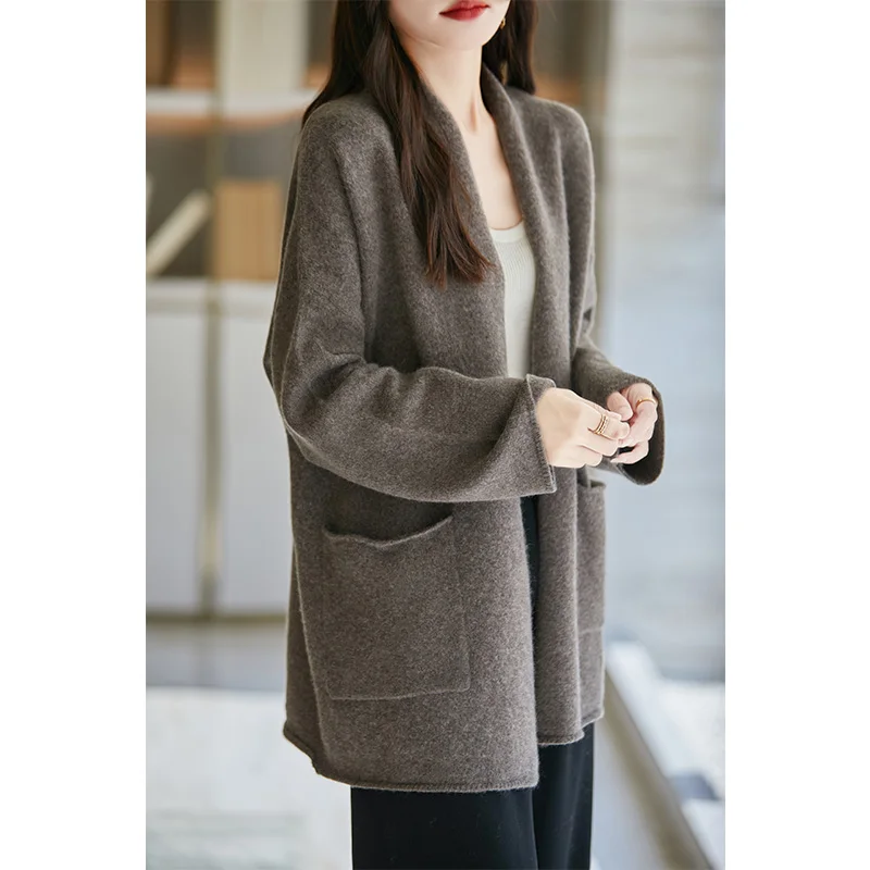 100% Wool Women Cardigans 2024 Autunmn/Winter Cashmere Loose Sweaters Women Ladies Jumpers Warm Outerwears Clothing