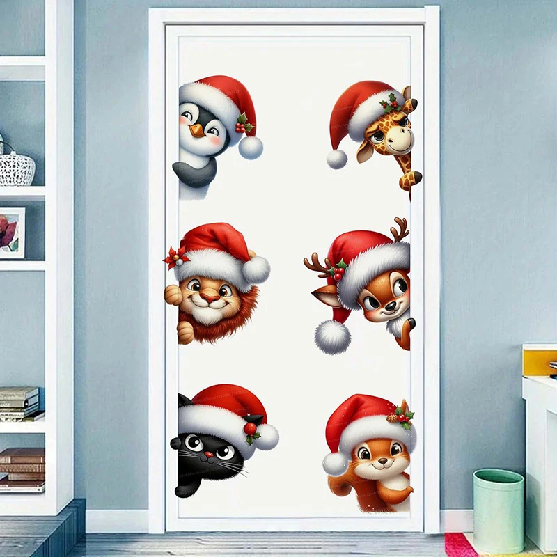 Funny Christmas Animal Wall Sticker Living Room Wall Edge Home Decoration Mural For Kids Bedroom Wallpaper Removable Decal M1097