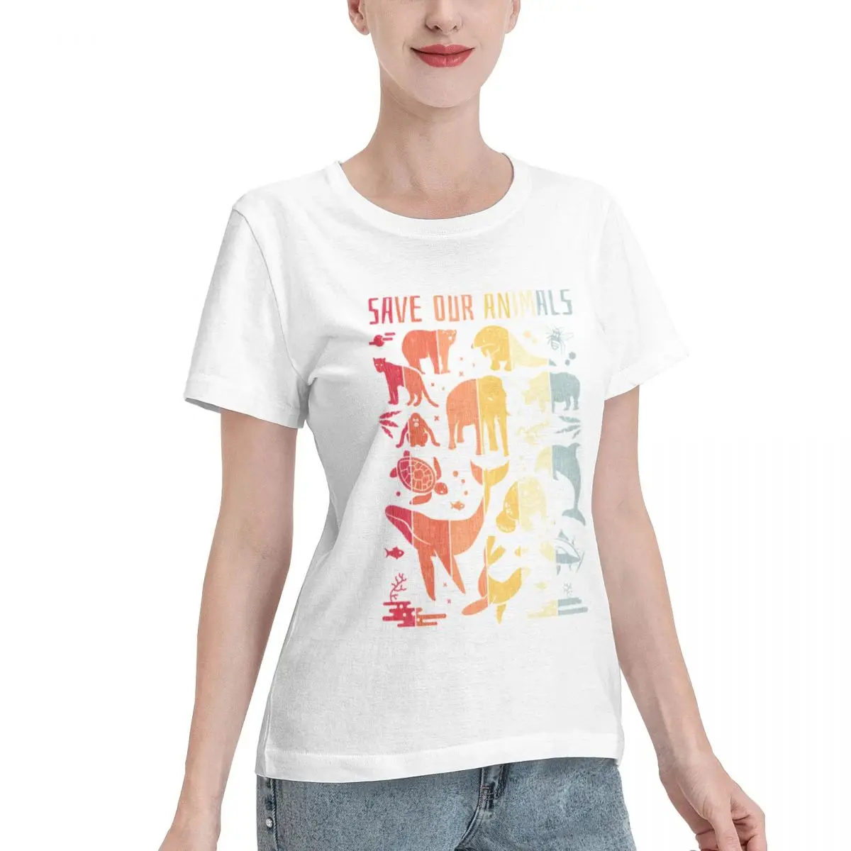 Hot Sale Save The Animals - Endangered Animals Retro Design Women's T-shirt Retro Everyday Tee