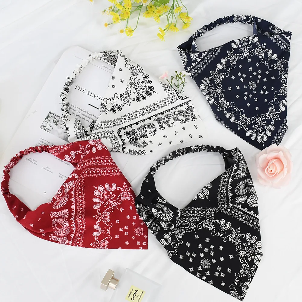 Tiara elástica de flor de caju estilo boêmio com padrão personalizado feminino adequada para esportes de lazer ao ar livre