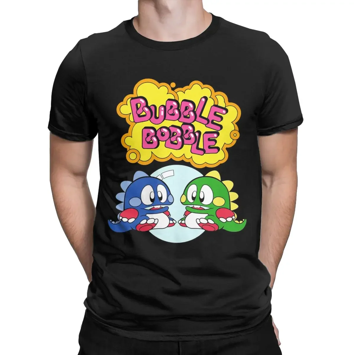 Bubble Bobble Round Collar 80s nostalgia computer game pixel video games cute dragon Tees Short Sleeve Clothes Plus Size