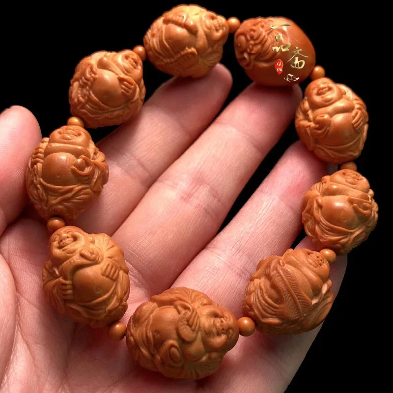 

Eight Treasures Nut Bracelet Men's Large Seeds Carved Handmade Stone Carving Maitreya Buddha Crafts Olive and Hu