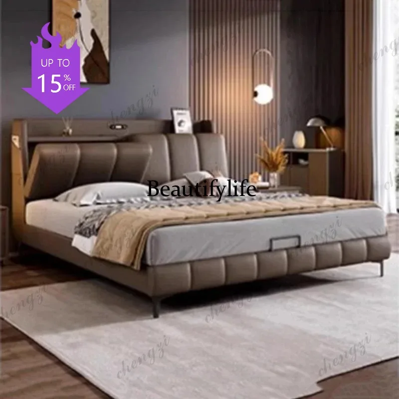 51 L181 Italian Gray Luxury Bed Frames Comforter Large Storage Headboards Double Bed King Size Frames Lit 2 Personnes Furniture