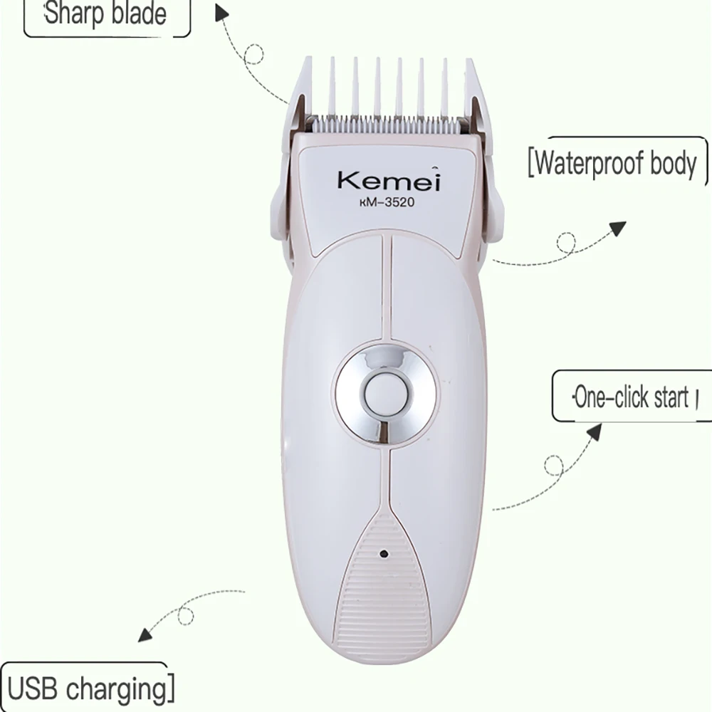 Kemei Baby Hair Clipper Professional Kids Quiet Hair Trimmer Waterproof Rechargeable Cordless Child Toddler Hair Cutting Machine