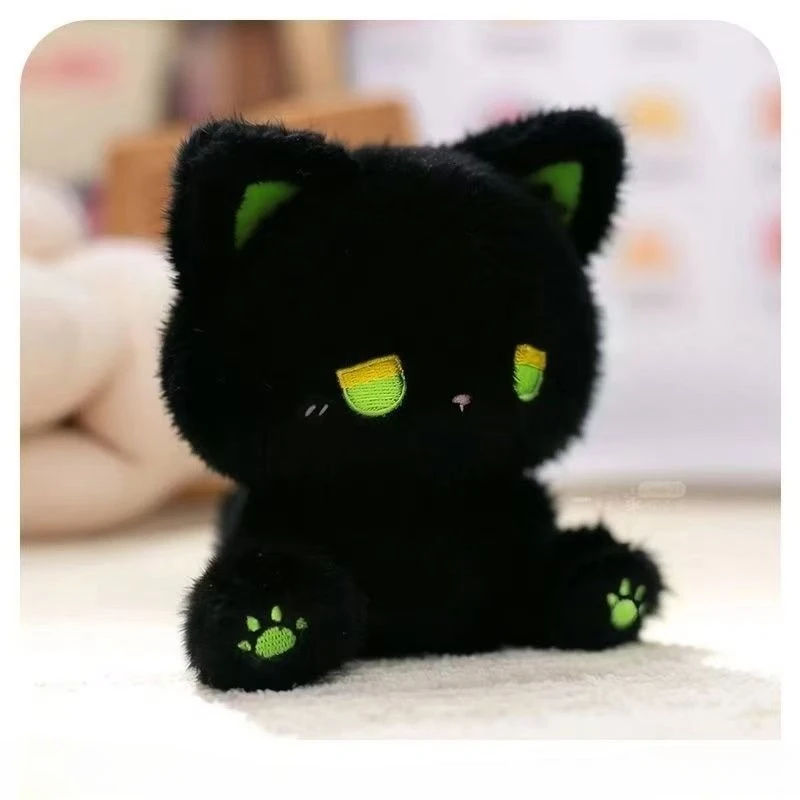 16cm Cute Silly Kitten Doll with High Appearance Plush Toy Cartoon Sitting Posture Doll Black Body with Different Color Eye Gift