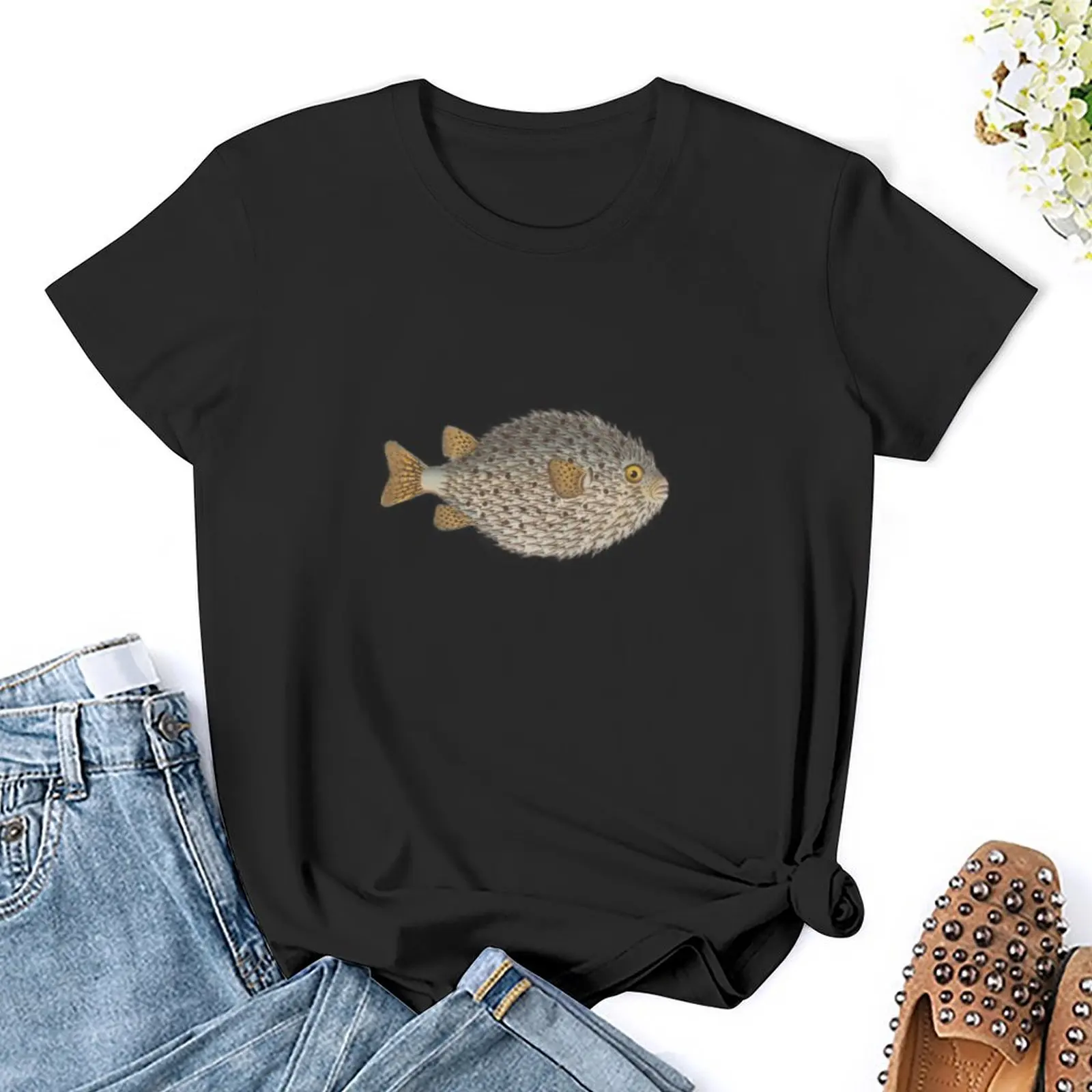 Pufferfish Vintage Fish Marine Biology Natural History Scientific Illustration T-Shirt plus size tops Top Women