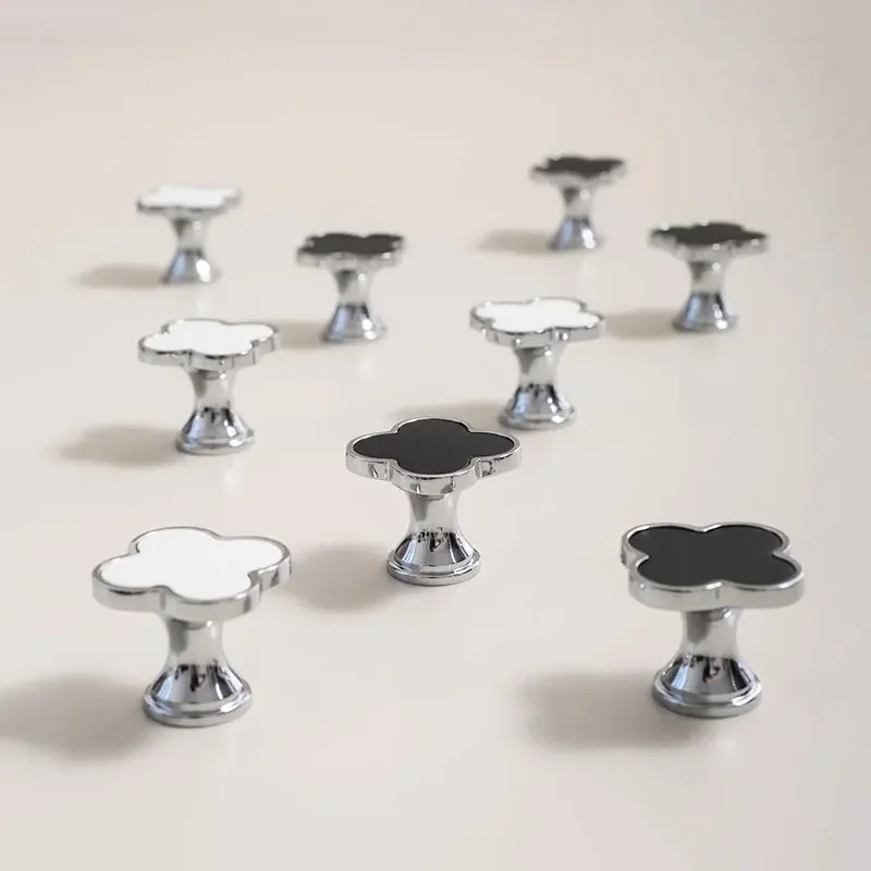 Bright Chome Flower Cabinet Handles Creative Drawer Wardrobe Pulls Home Decor Four Leaf Clover Door Knobs Furniture Hardware