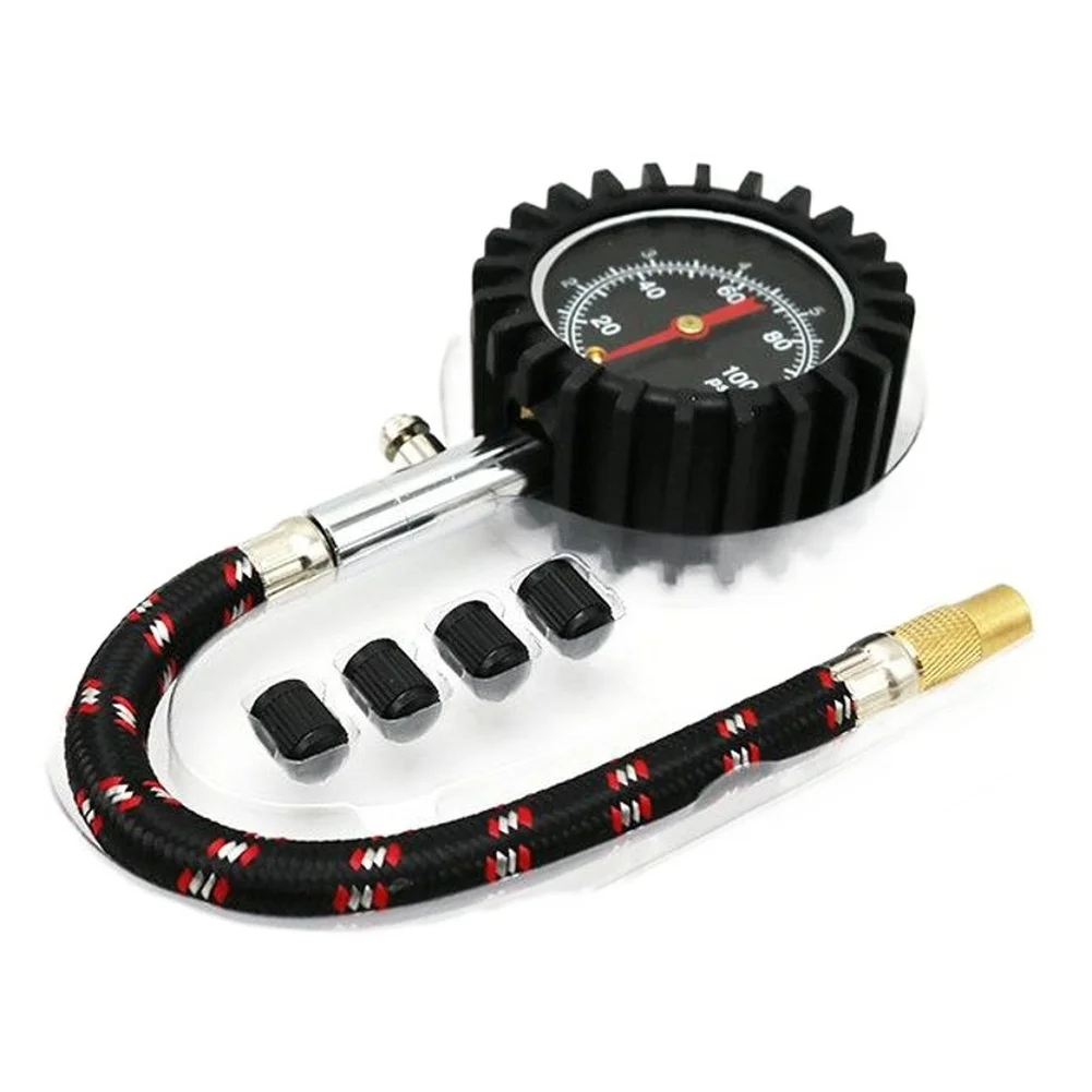 

Tire Pressure Gauge Hydraulic with Metal Frame Rubber Cover Copper Air Valve and Center Deflation Valve for Accurate Vehicle Use