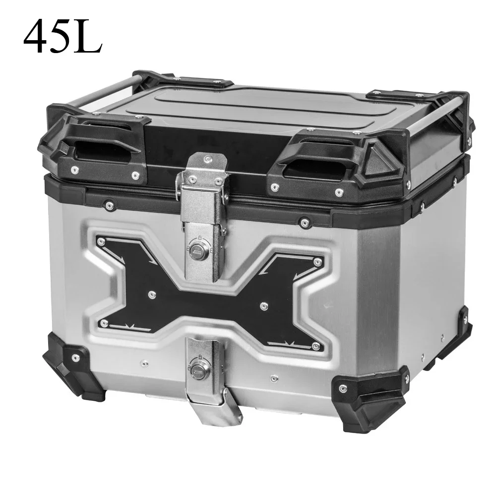 45L Universal Motorcycle Trunk Top Tail Box Aluminum Alloy Rear Luggage Storage Tool Case Helmet Box For Most Motorcycles