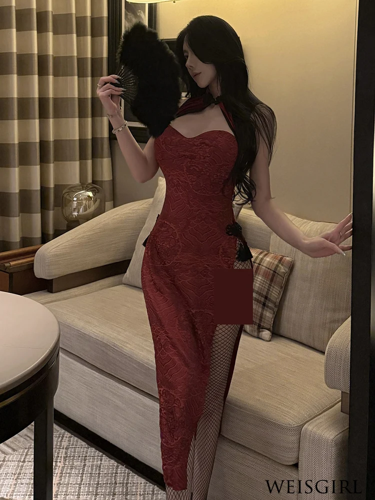 

Новый китайский костюм Cheongsam в стиле ретро, одежда, красный сексуальный национальный стиль, темпераментное платье с вырезом для зрелых императорских сестер