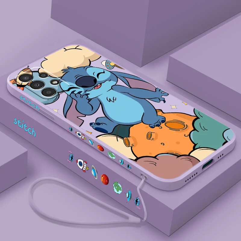 Funda de teléfono Disney Space stitch para Samsung A 02 03 13 14 22 23 24 32 33 34 52 53 54 72 73 Lite, Funda de cuerda izquierda líquida suave