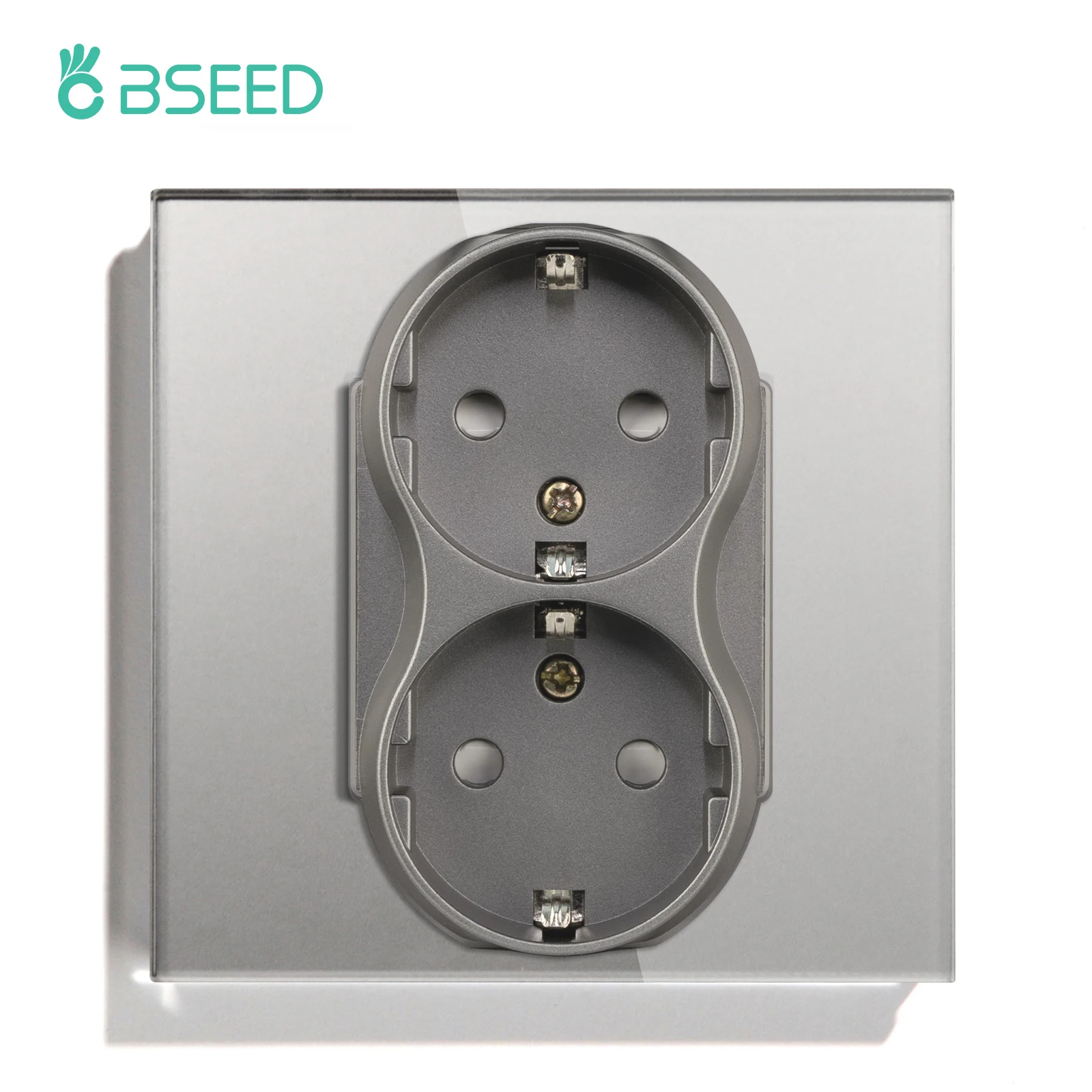 BSEED EU Standard Double Sockets Europe Dual Power Outlets 110-250V Glass Panel White Black Electrical Plug Home Inprovement