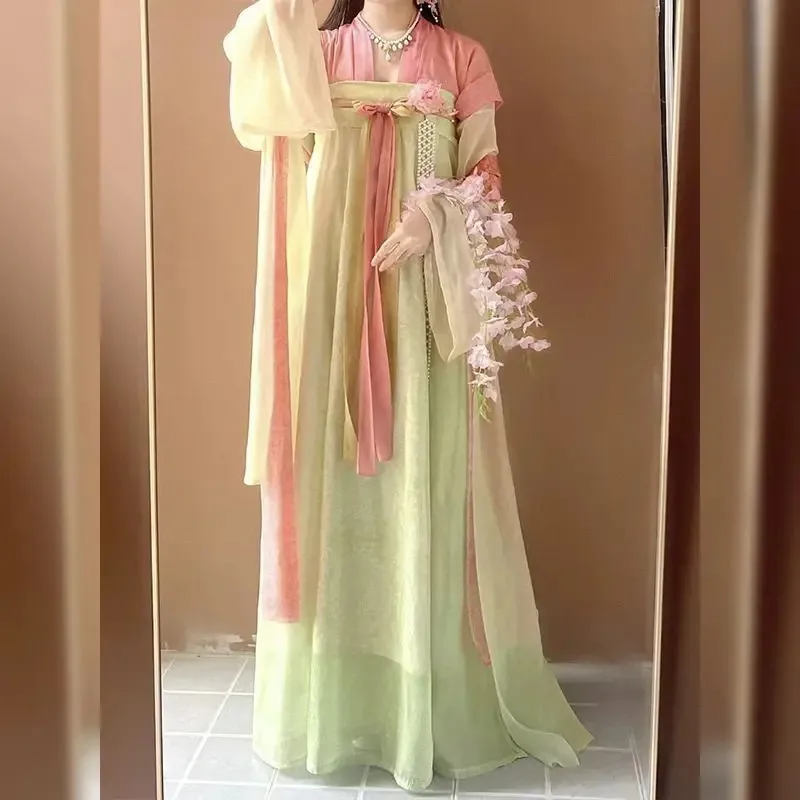 

Oversized 10XL hanfu dress women Chinese ancient hanfu Carnival cosplay costume summer Pink & yellow hanfu dress plus size 8XL