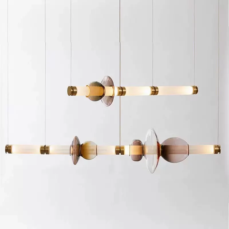 Designer stainless steel chandelier, lustre, ceiling glass pendant lamp, living room, kitchen hanging lighting, light luxury