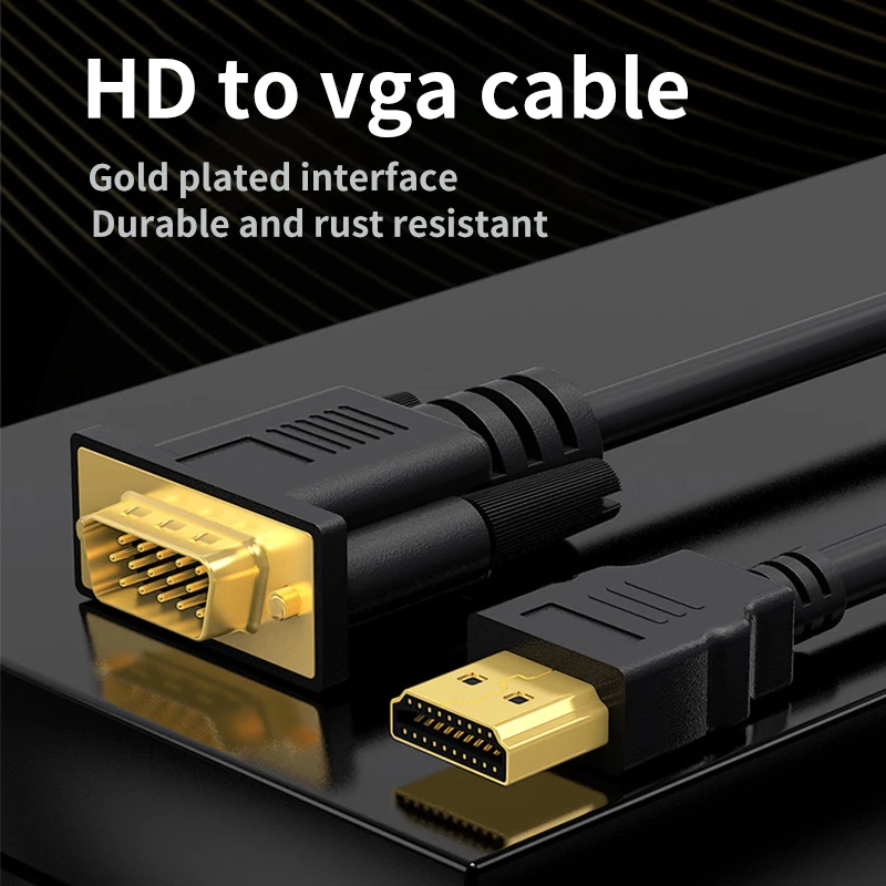 Adaptateur de convertisseur de câble compatible HDMI vers VGA, HD 1080P, ordinateur portable, budgétaire, moniteur, ordinateur portable, PC, TV, affichage, Xbox, PS4