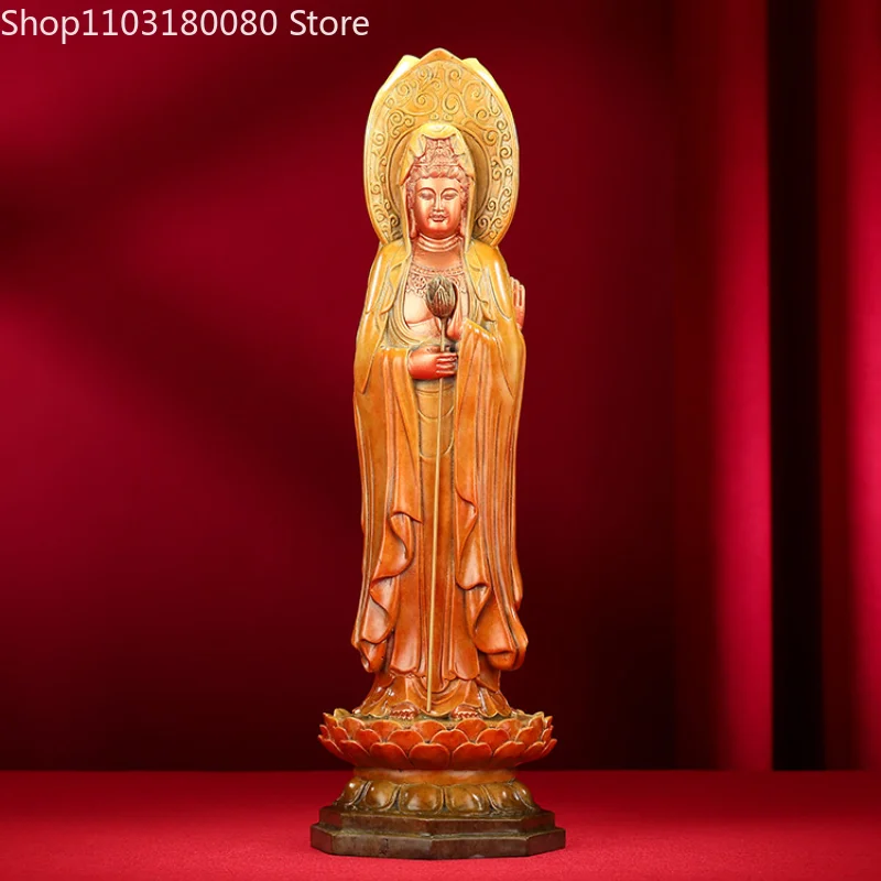 38cm Copper brass Painting Three faces Guanyin buddha statue China Nanhai Guanyin Goddess of Mercy sculpture Large size