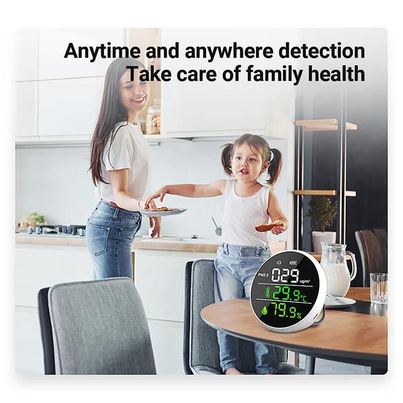 PM2.5 الاستشعار كاشف درجة الحرارة والرطوبة الاستشعار شاشة LED منزل مكتب جهاز اختبار جودة الهواء داخلي مراقبة الغبار ميزان الحرارة