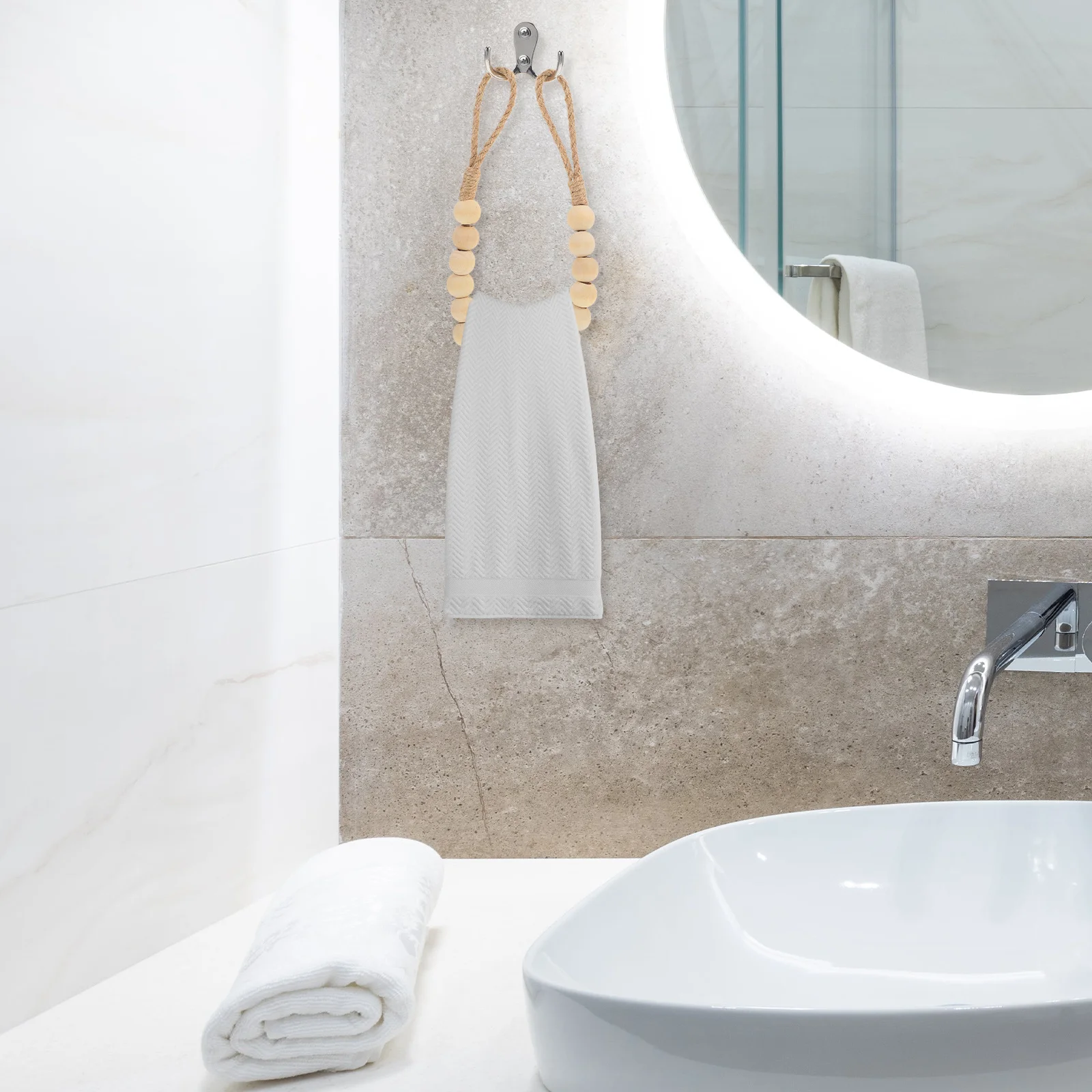 

1 Set Of Wooden Bead Toilet Paper Holder Ring For Bathroom Kitchen Wall Mounted Storage Hanger Hand Towel Organizer Bathroom