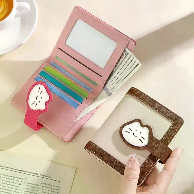 【New】Cute Cat PU Leather Short Wallet Student ID Bank Card Holder Money Bag Hasp Wallets For Women Card Storage Purse Coin Purse
