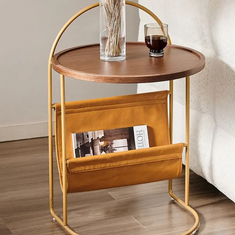 French style living room light luxury side table Golden retro sofa table Artistic Oak Tea Table Small unit storage corner