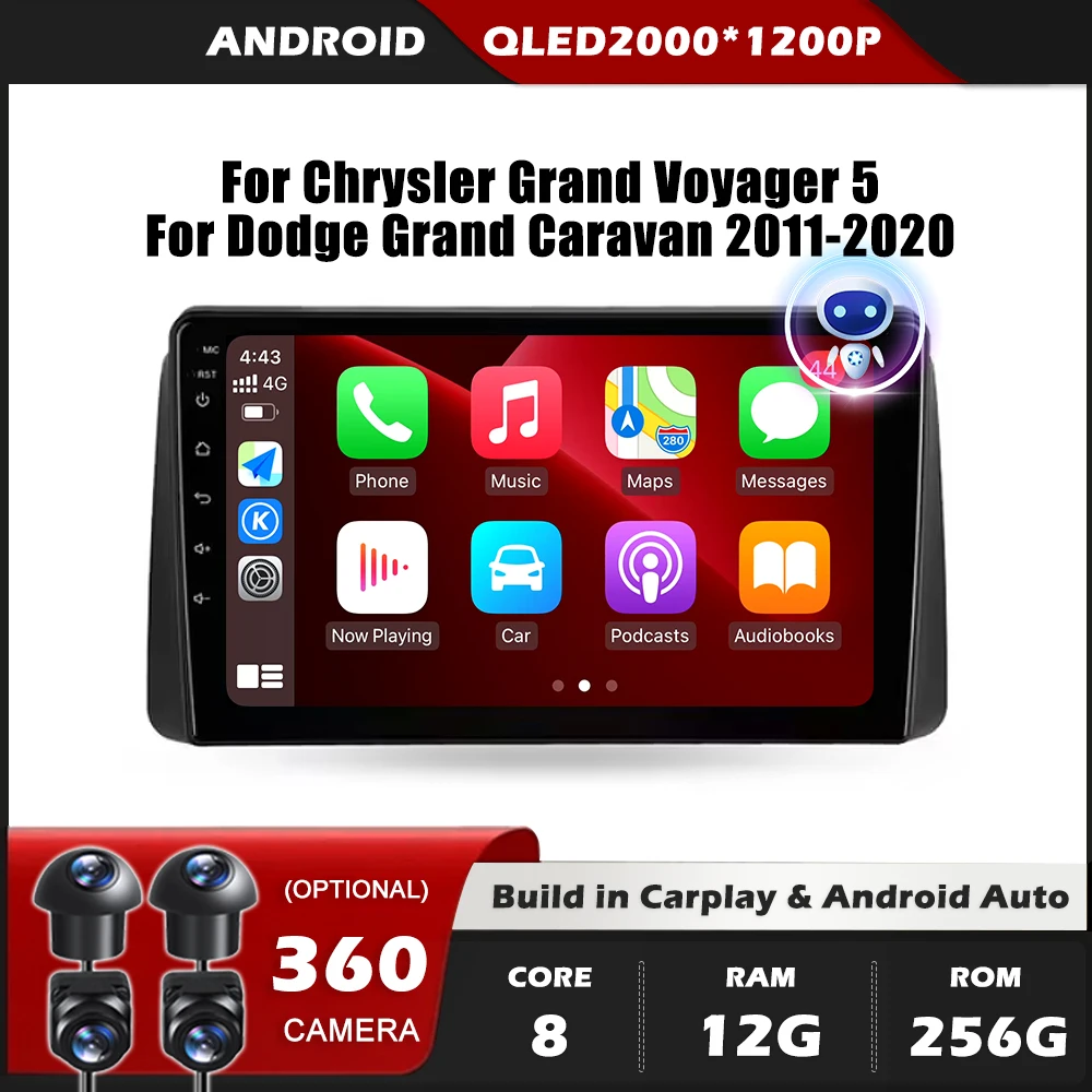 

Для Chrysler Grand Voyager 5 для Dodge Grand Caravan 2011-2020 Android Auto Carplay Мультимедийный плеер 5G Wi-Fi BT 360 Камера DSP