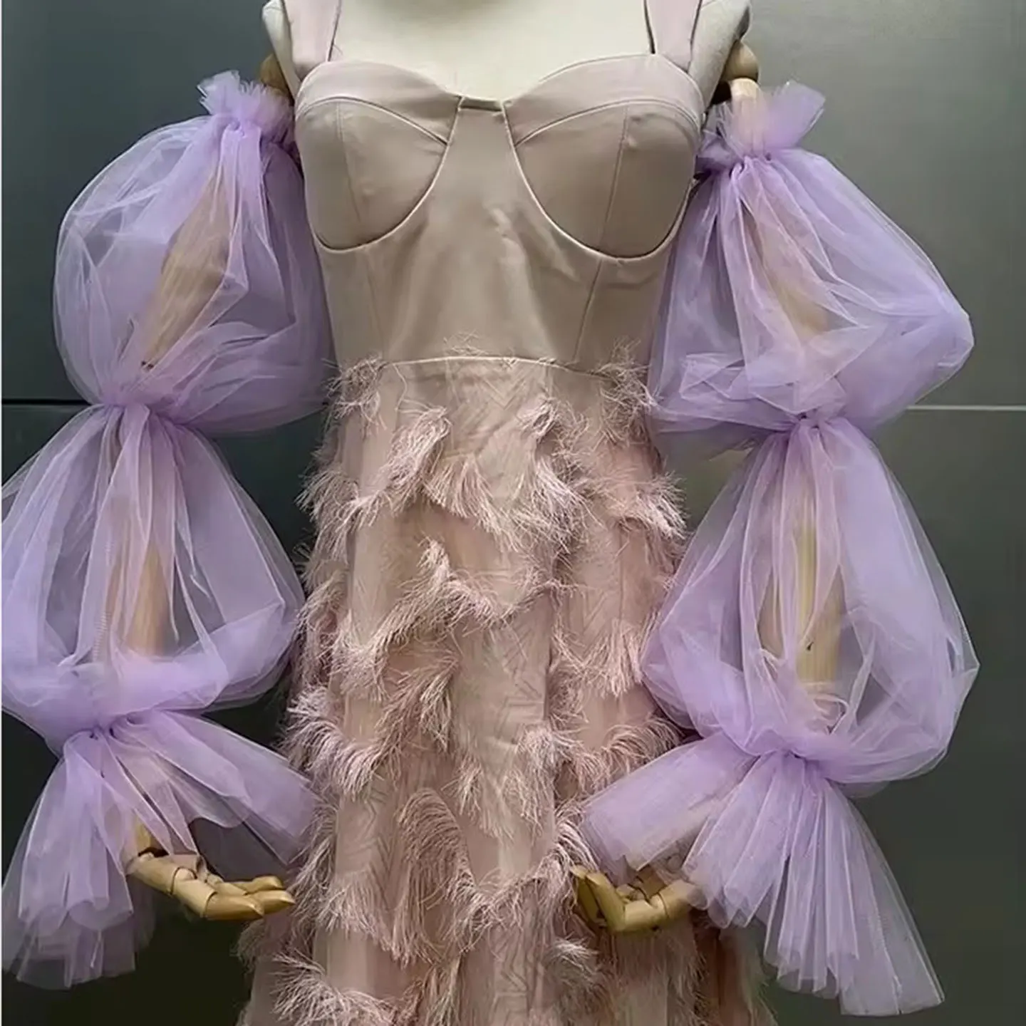 Mingli Tengda długa panna młoda rękawiczki na fioletowe tiulowe rękawy długie zdjęcie Weding akcesoria rekwizyty Multicolor Custom Made — zdjęcie 2
