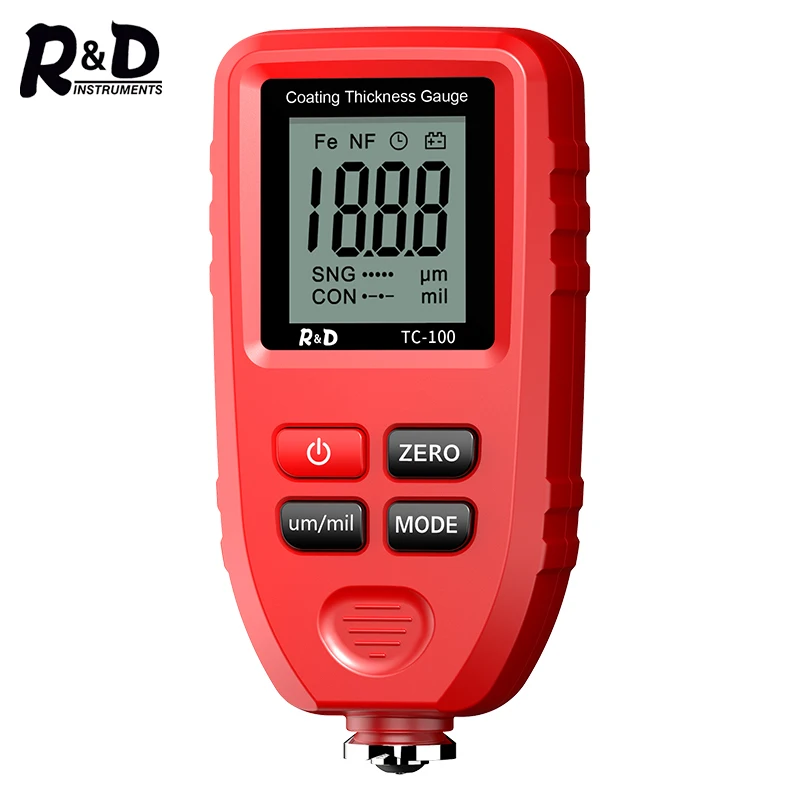 

R&D TC100 Coating Thickness Gauge Car Paint Film Thickness Tester Measuring FE/NFE Russian Manual Paint Tool 0.1micron 1300um